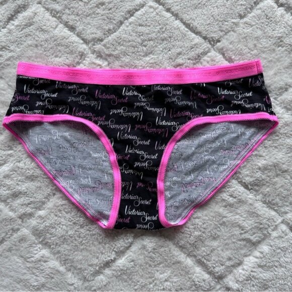 Victoria's Secret | Black Pink Signature Logo Hip Hugger Panties | Size Small - Picture 2 of 6